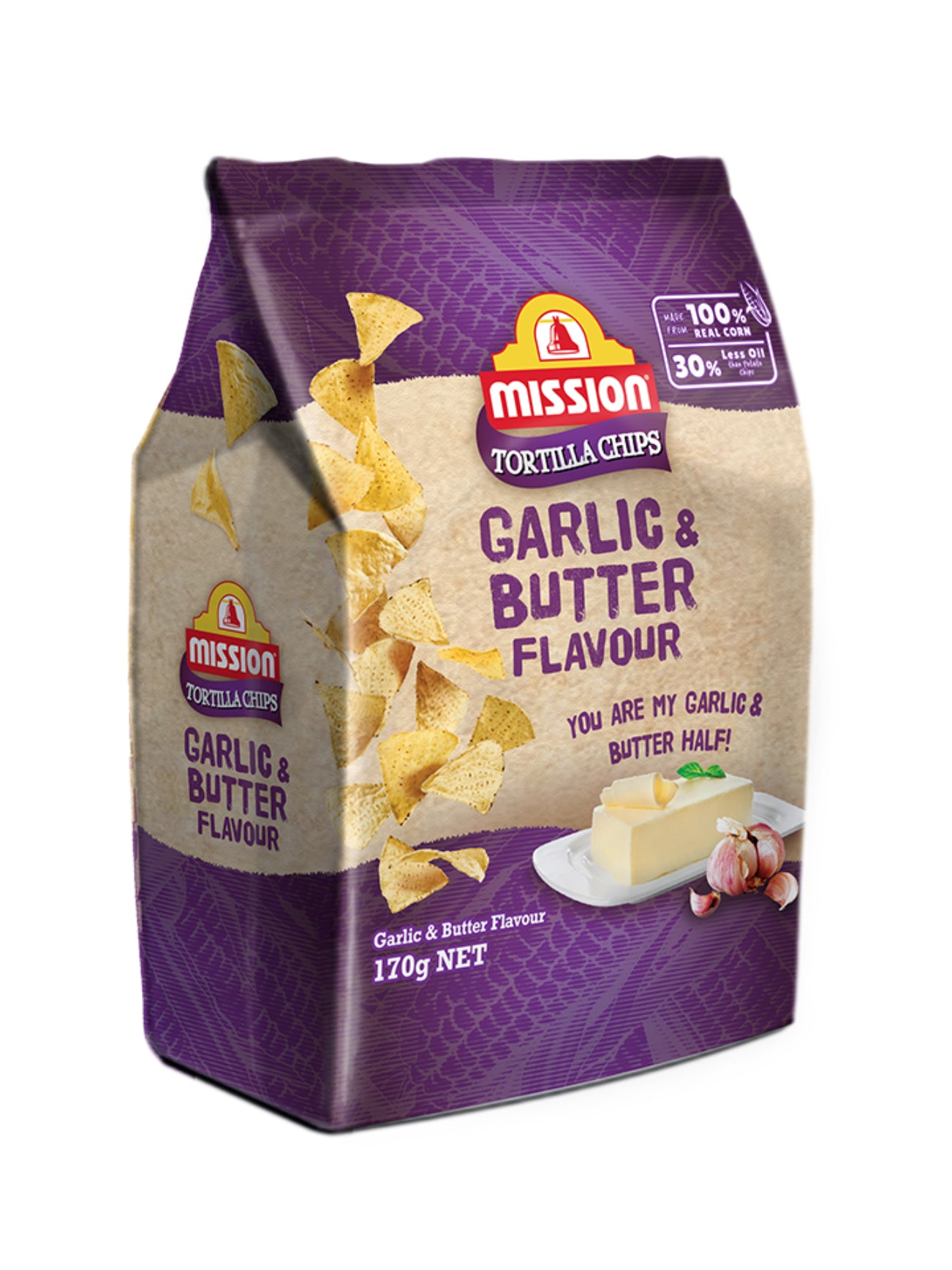 MISSION TORTILLA CHIPS GARLIC & BUTTER 170G